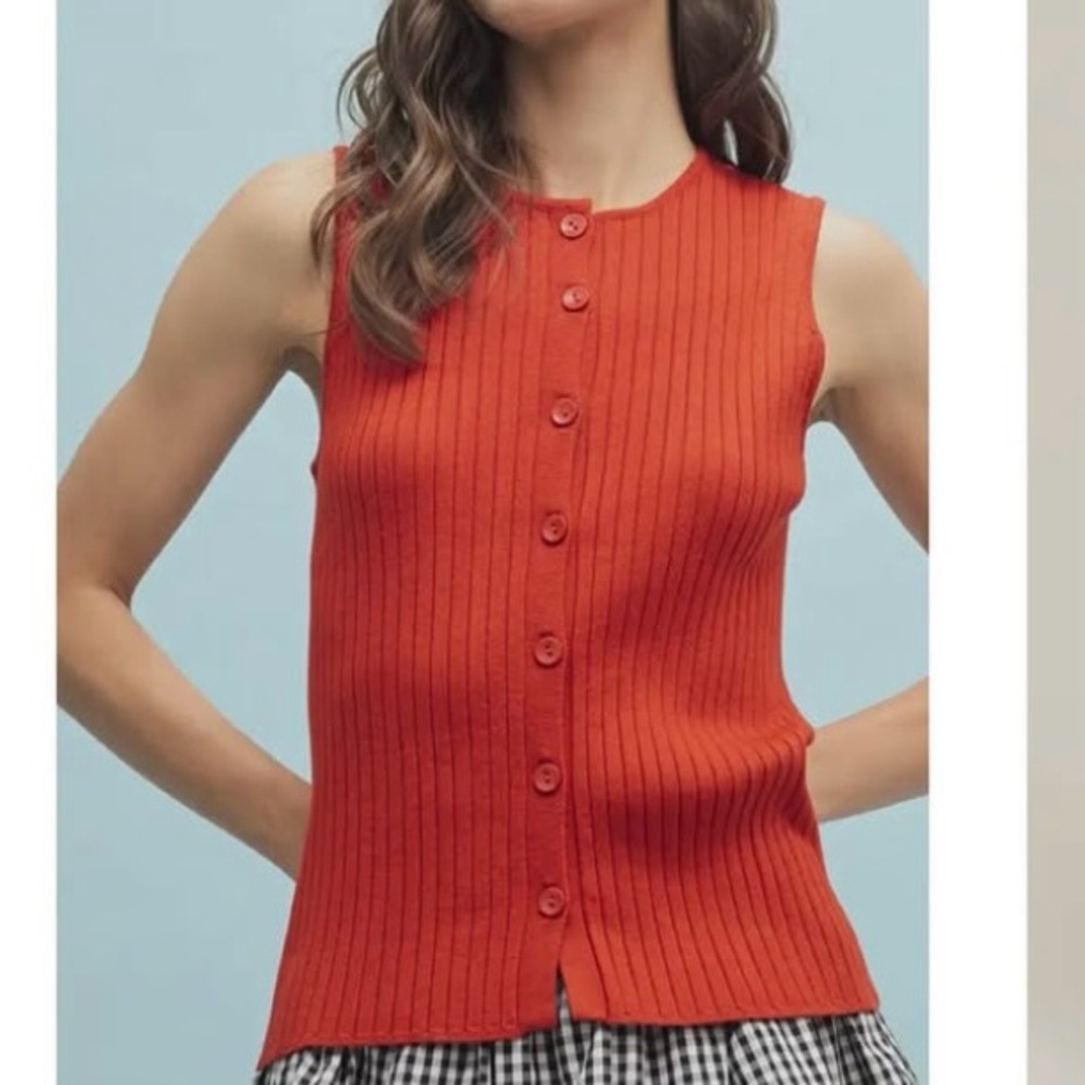 Wishlist Sweater Vest Sleeveless Cardigan Tank Top Orange Red Large